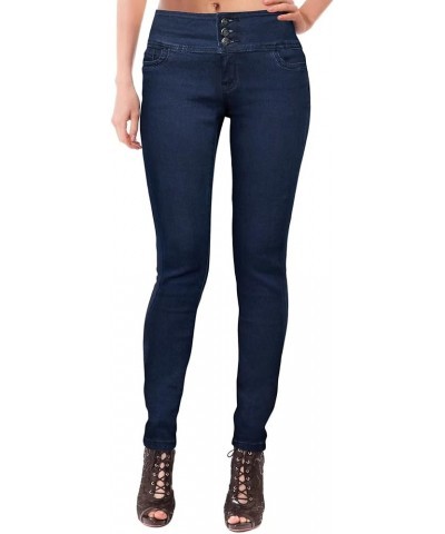 Women Butt Lift 3 Buttons Wide High Waist Stretch Denim Skinny Jeans with Short/Long Inseam Dark Wash $15.40 Shorts