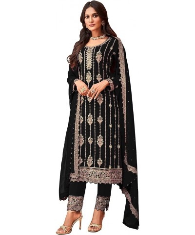 Prija Collection Ready to Wear Indian Pakistani Ethnic Wear Designer Straight Salwar Kameez Pant Suit for Womens Black $31.57...