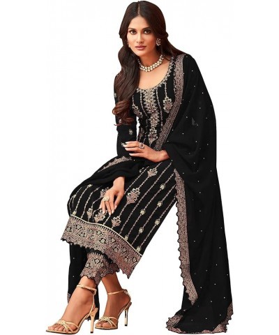 Prija Collection Ready to Wear Indian Pakistani Ethnic Wear Designer Straight Salwar Kameez Pant Suit for Womens Black $31.57...