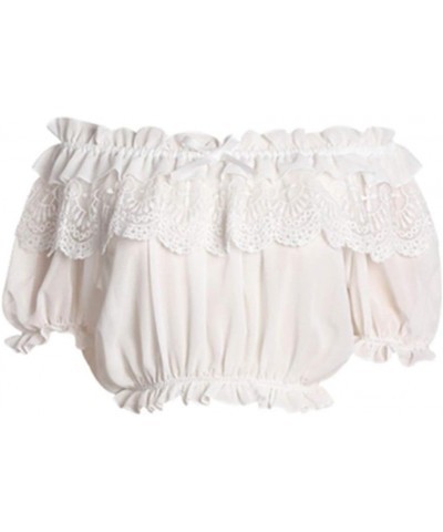 Women Lolita Frilly Chiffon Crop Top Blouse White/Black/Wine Red/Blue/Apricot Puff Sleeve Lace Bottoming Shirt White $13.63 B...
