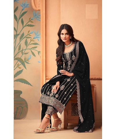 Prija Collection Ready to Wear Indian Pakistani Ethnic Wear Designer Straight Salwar Kameez Pant Suit for Womens Black $31.57...