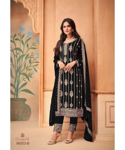 Prija Collection Ready to Wear Indian Pakistani Ethnic Wear Designer Straight Salwar Kameez Pant Suit for Womens Black $31.57...