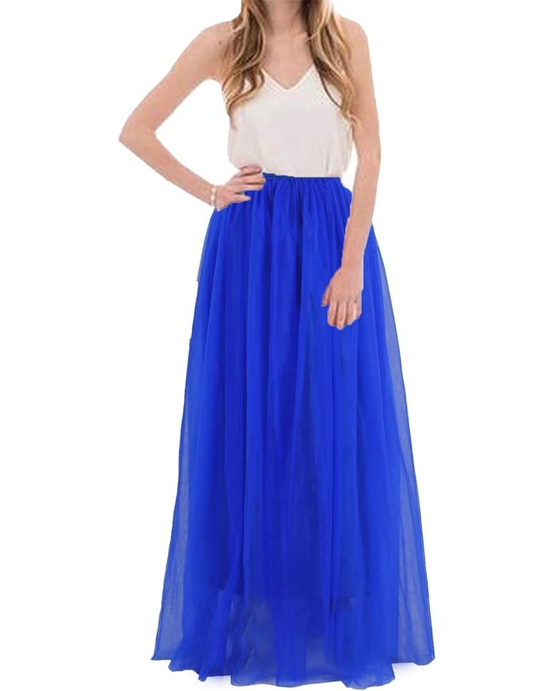 Women Floor Length A-line Tulle Skirt Bridal Bridesmaids Wedding Party Long High Waisted Tutu Light Royal Blue $18.36 Skirts