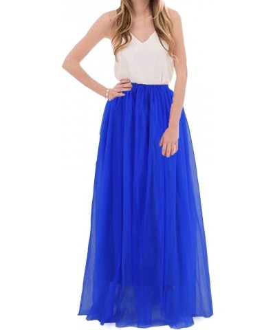 Women Floor Length A-line Tulle Skirt Bridal Bridesmaids Wedding Party Long High Waisted Tutu Light Royal Blue $18.36 Skirts