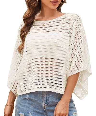 ZAFUL Women's Crochet Tops Hollow Out Knit Batwing Sleeve Sexy See Through Pullover Top Summer Mesh Beach Cover Ups Apricot $...