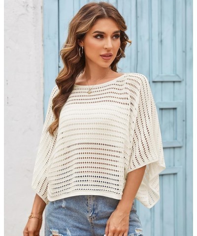 ZAFUL Women's Crochet Tops Hollow Out Knit Batwing Sleeve Sexy See Through Pullover Top Summer Mesh Beach Cover Ups Apricot $...