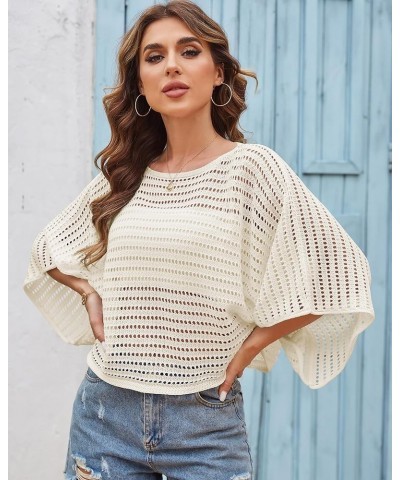 ZAFUL Women's Crochet Tops Hollow Out Knit Batwing Sleeve Sexy See Through Pullover Top Summer Mesh Beach Cover Ups Apricot $...