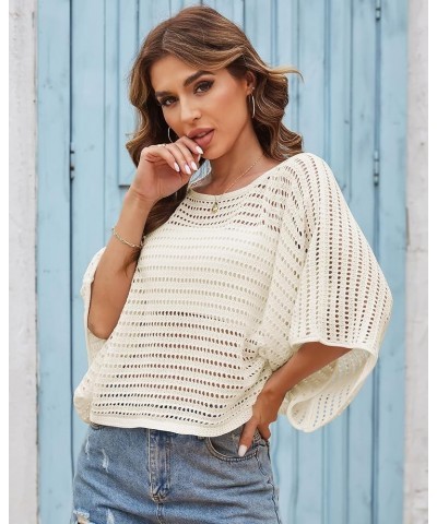 ZAFUL Women's Crochet Tops Hollow Out Knit Batwing Sleeve Sexy See Through Pullover Top Summer Mesh Beach Cover Ups Apricot $...