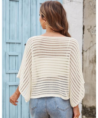 ZAFUL Women's Crochet Tops Hollow Out Knit Batwing Sleeve Sexy See Through Pullover Top Summer Mesh Beach Cover Ups Apricot $...