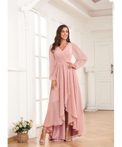 Chiffon Long Sleeve Bridesmaid Dresses with Pockets V Neck A Line High Low Formal Evening Party Gown Plum $31.79 Dresses