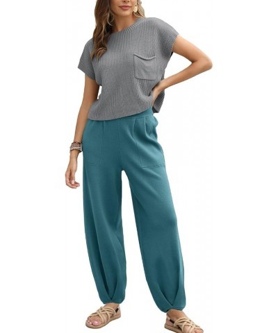 Women's Two Piece Outfits Sweater Sets Knit Pullover Tops and High Waisted Pants Lounge Sets Dark Grey $25.00 Activewear