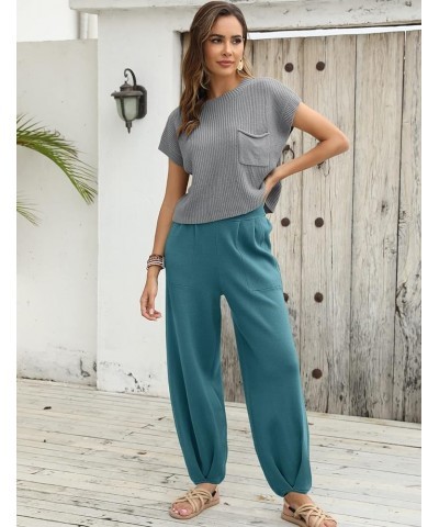 Women's Two Piece Outfits Sweater Sets Knit Pullover Tops and High Waisted Pants Lounge Sets Dark Grey $25.00 Activewear