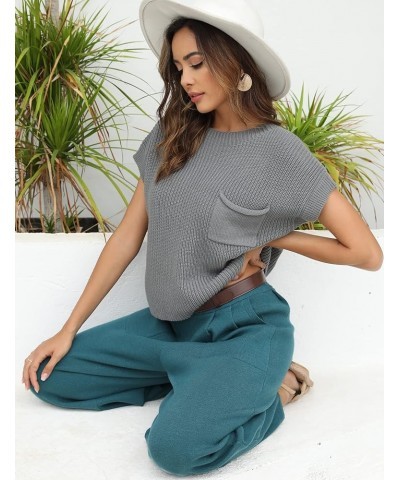 Women's Two Piece Outfits Sweater Sets Knit Pullover Tops and High Waisted Pants Lounge Sets Dark Grey $25.00 Activewear