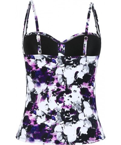 Women Tankini Tops Ruched Swim Top Tummy Control Bathing Suit Tops Push Up Swimsuit Top Purple Floral $17.64 Swimsuits