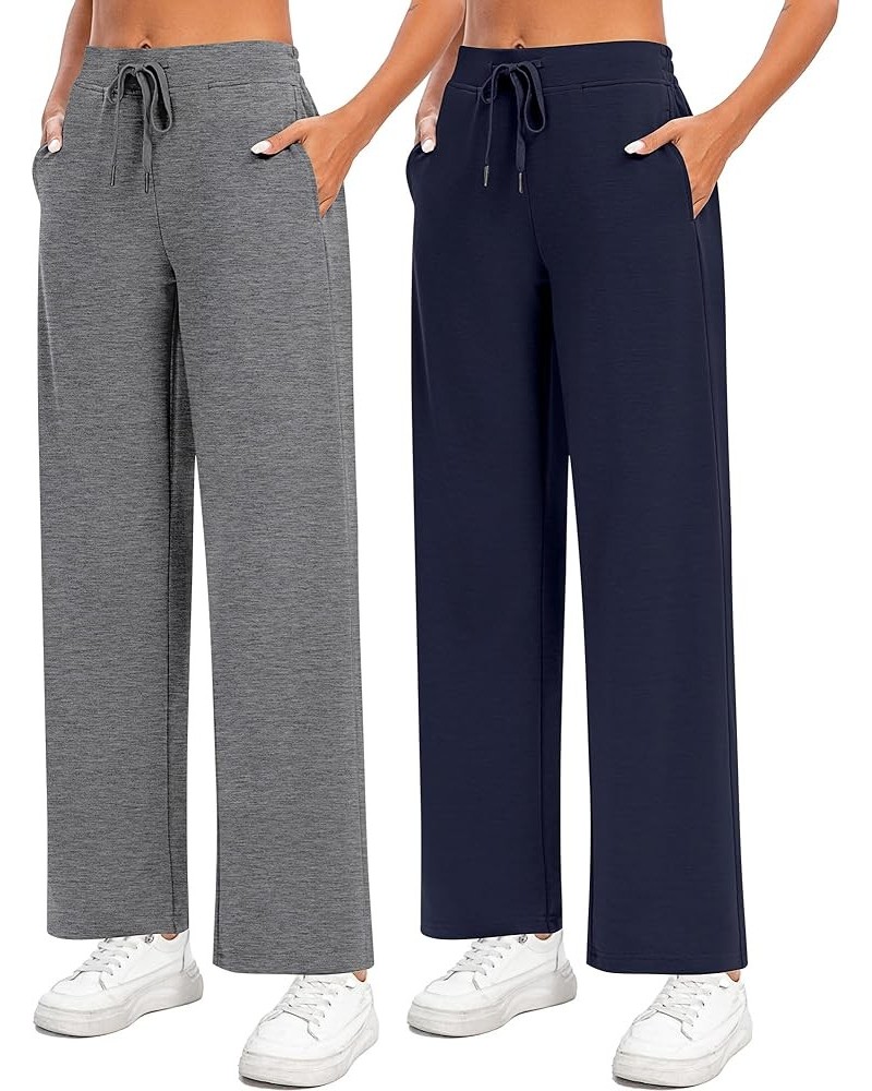 2 Pack Women Casual Wide Leg Sweatpants Drawstring Waist Baggy Joggers Loose Yoga Pants with Pockets Navy Blue, Dark Gray $24...