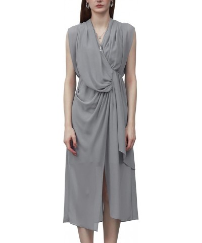 Women's Summer Double V Neck Dress, Flutter Sleeve Ruffle Chiffon Formal Party Wedding Guest Midi Dresses Gray02 $12.88 Dresses