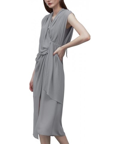 Women's Summer Double V Neck Dress, Flutter Sleeve Ruffle Chiffon Formal Party Wedding Guest Midi Dresses Gray02 $12.88 Dresses