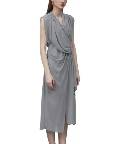 Women's Summer Double V Neck Dress, Flutter Sleeve Ruffle Chiffon Formal Party Wedding Guest Midi Dresses Gray02 $12.88 Dresses