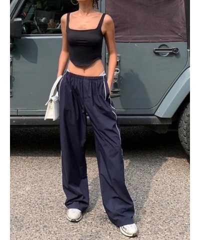 Parachute Pants for Women Baggy Cargo Pants Low Rise Y2K Track Pants Teen Girls Wide Leg Cargo Pant Streetwear Navy Blue $11....