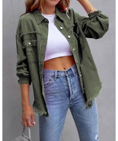 Jean Jacket for Women fashion Denim Ripped Distressed Jacker for Womens Coat Long Sleeve Army Green $15.20 Jackets