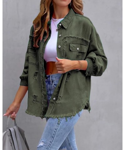 Jean Jacket for Women fashion Denim Ripped Distressed Jacker for Womens Coat Long Sleeve Army Green $15.20 Jackets