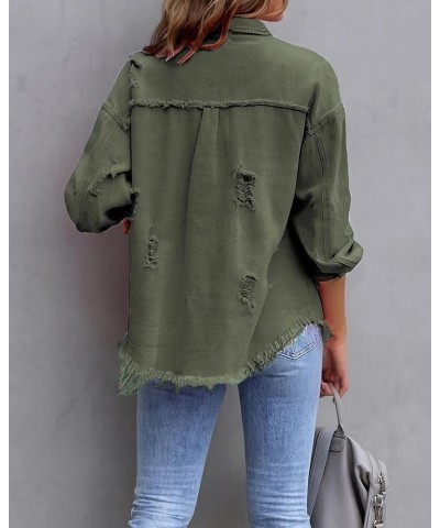 Jean Jacket for Women fashion Denim Ripped Distressed Jacker for Womens Coat Long Sleeve Army Green $15.20 Jackets