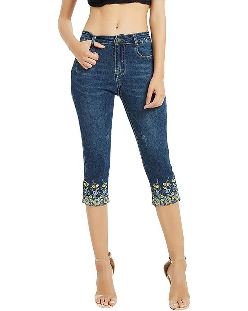 Women's Mid Rise Stretchy Capri Jeans Dark Blue $18.50 Jeans