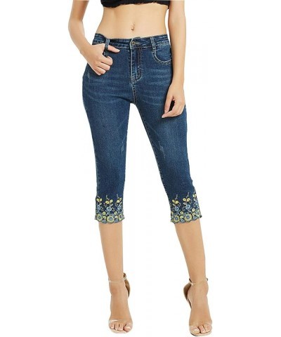 Women's Mid Rise Stretchy Capri Jeans Dark Blue $18.50 Jeans