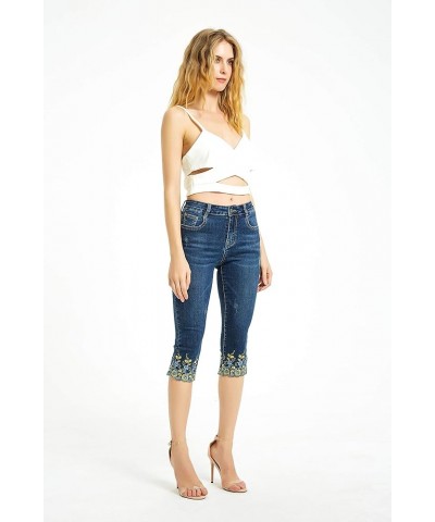 Women's Mid Rise Stretchy Capri Jeans Dark Blue $18.50 Jeans