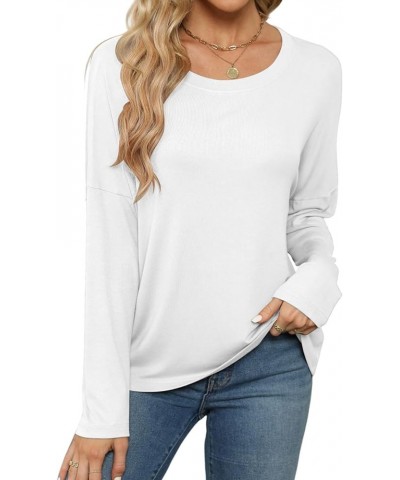 Women's Casual Long Sleeve Shirts Crew Neck Oversized T-Shirt Loose Basic Tee Tops White $12.17 T-Shirts