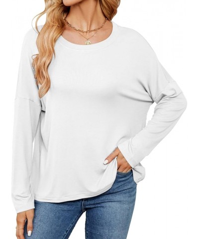 Women's Casual Long Sleeve Shirts Crew Neck Oversized T-Shirt Loose Basic Tee Tops White $12.17 T-Shirts