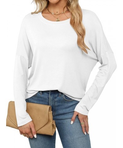 Women's Casual Long Sleeve Shirts Crew Neck Oversized T-Shirt Loose Basic Tee Tops White $12.17 T-Shirts