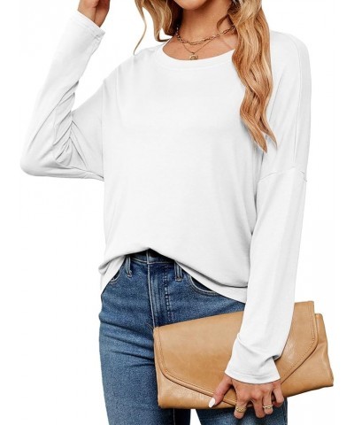 Women's Casual Long Sleeve Shirts Crew Neck Oversized T-Shirt Loose Basic Tee Tops White $12.17 T-Shirts