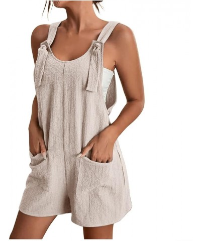 Summer Short Jumpsuits for Women Adjustable Strap Comfy Lounge Romper with Pockets Relaxed Fit Summer Overalls 1 Beige $7.41 ...