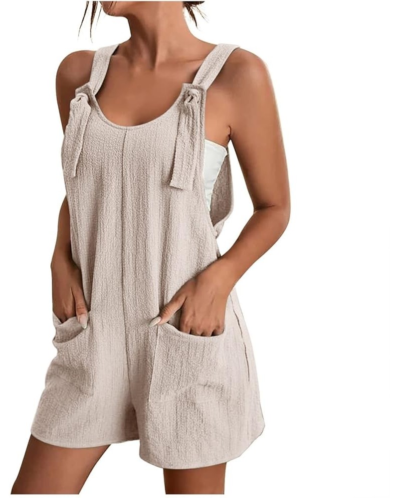 Summer Short Jumpsuits for Women Adjustable Strap Comfy Lounge Romper with Pockets Relaxed Fit Summer Overalls 1 Beige $7.41 ...