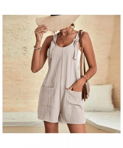 Summer Short Jumpsuits for Women Adjustable Strap Comfy Lounge Romper with Pockets Relaxed Fit Summer Overalls 1 Beige $7.41 ...