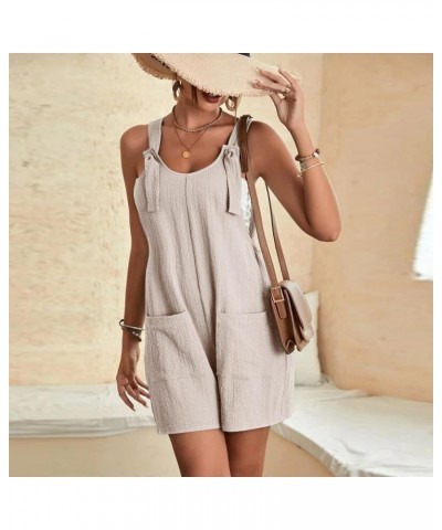 Summer Short Jumpsuits for Women Adjustable Strap Comfy Lounge Romper with Pockets Relaxed Fit Summer Overalls 1 Beige $7.41 ...