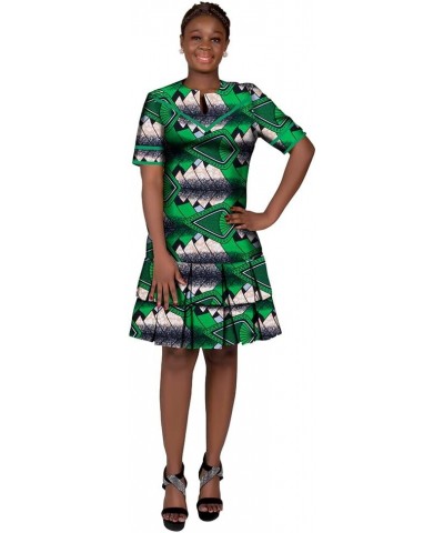 African Dresses for Women Bazin Riche Ankara Clothing Short Sleeve Dress Wax Print Color_10 $32.00 Dresses