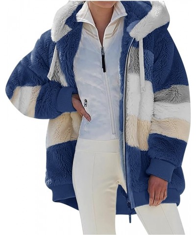 Fleece Coat for Women Color Block Jacket Zip Up Coat Faux Fur Jacket Hooded Warm Coat Winter Casual Jackets 14-blue $9.50 Jac...