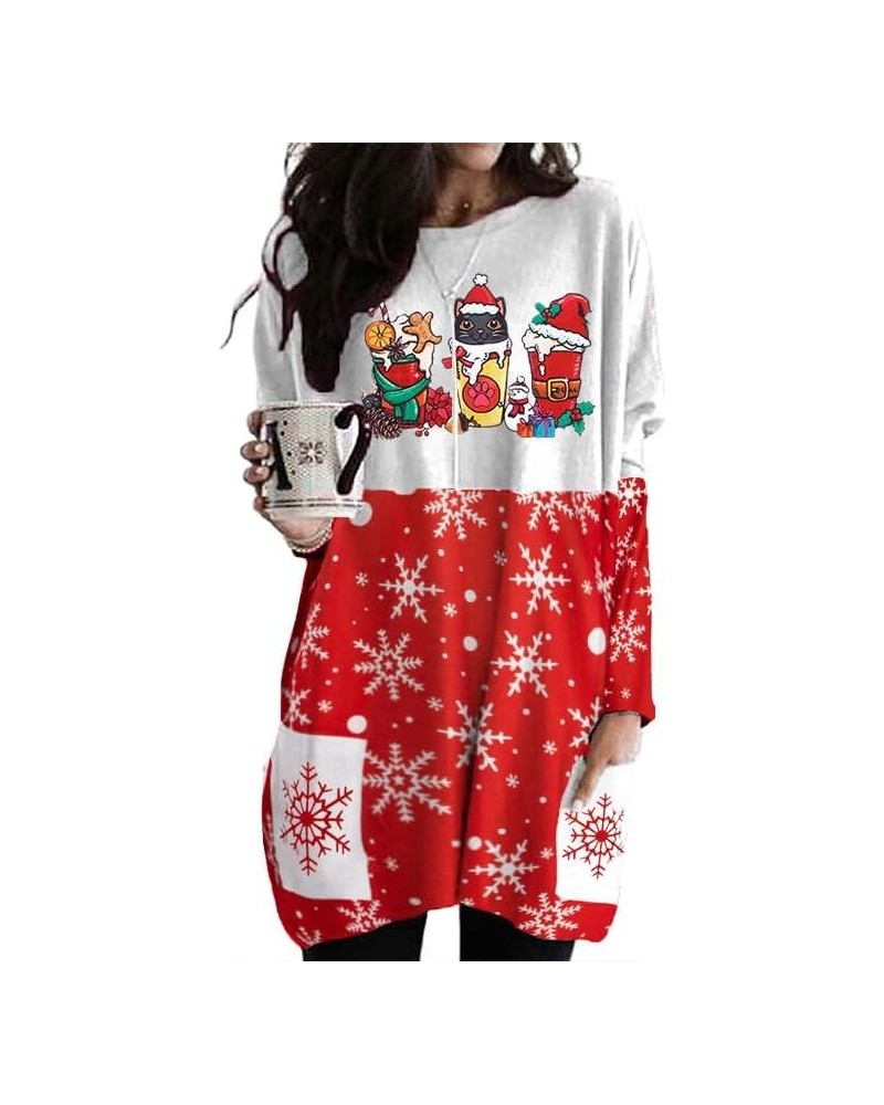 Christmas Cat Sweatshirt Women Funny Christmas Tree Graphic Shirts Gift Long Sleeve Pullover Xmas Holiday Tops Red $14.03 Hoo...