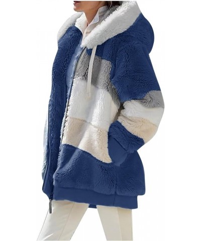 Fleece Coat for Women Color Block Jacket Zip Up Coat Faux Fur Jacket Hooded Warm Coat Winter Casual Jackets 14-blue $9.50 Jac...