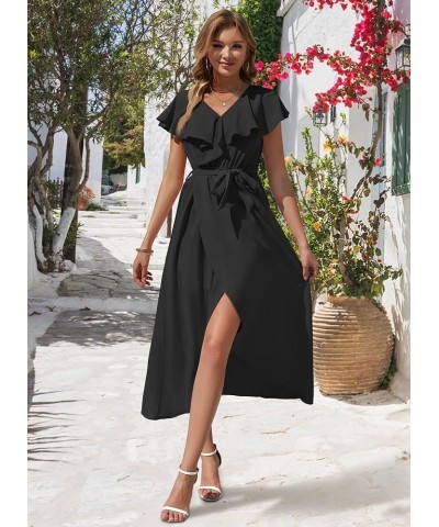 Women's V Neck Summer Dresses 2024 Ruffle Short Sleeve Formal Wedding Guest Bridesmaid Cocktail Party Maxi Dress Black $20.99...