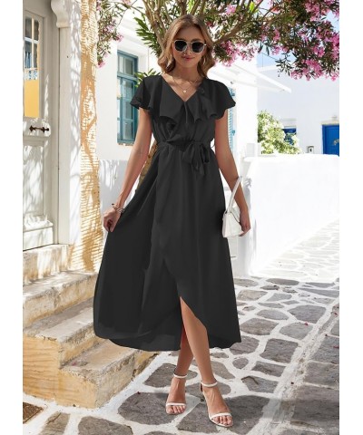 Women's V Neck Summer Dresses 2024 Ruffle Short Sleeve Formal Wedding Guest Bridesmaid Cocktail Party Maxi Dress Black $20.99...