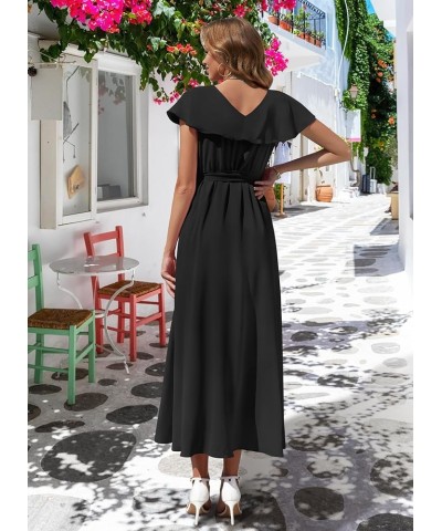 Women's V Neck Summer Dresses 2024 Ruffle Short Sleeve Formal Wedding Guest Bridesmaid Cocktail Party Maxi Dress Black $20.99...