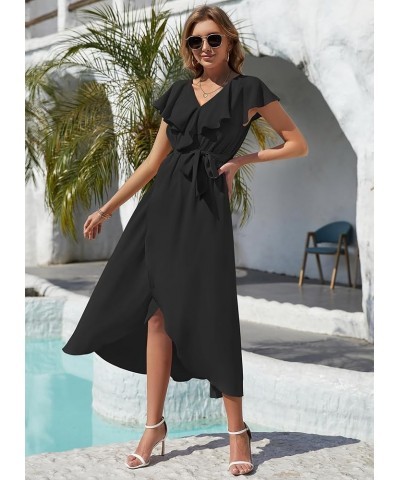 Women's V Neck Summer Dresses 2024 Ruffle Short Sleeve Formal Wedding Guest Bridesmaid Cocktail Party Maxi Dress Black $20.99...