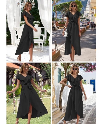 Women's V Neck Summer Dresses 2024 Ruffle Short Sleeve Formal Wedding Guest Bridesmaid Cocktail Party Maxi Dress Black $20.99...