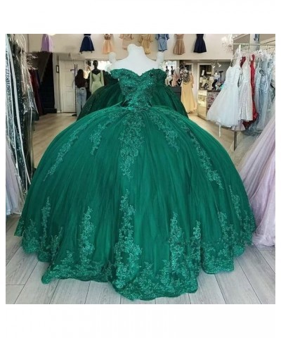 Woman's Off Shoulder Quinceanera Dress Ball Gown Puffy Lace Applique Tulle Prom Dress Princess Sweet 16 Dress with Bow Dusty ...