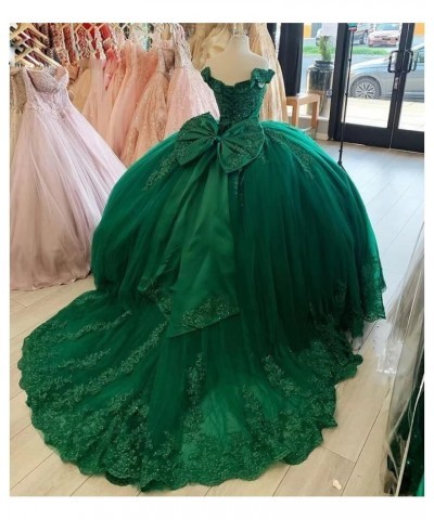 Woman's Off Shoulder Quinceanera Dress Ball Gown Puffy Lace Applique Tulle Prom Dress Princess Sweet 16 Dress with Bow Dusty ...