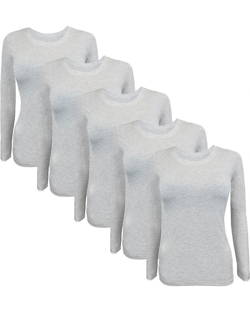 Long Sleeve Undershirts for Scrubs - Great Stretch Shirts - 5 Pack Heather Grey $28.59 Underwear