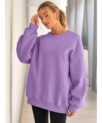 Womens Oversized Sweatshirts Hoodies Fleece Crew Neck Pullover Sweaters Casual Comfy Fall Fashion Outfits Clothes 2024 Purple...